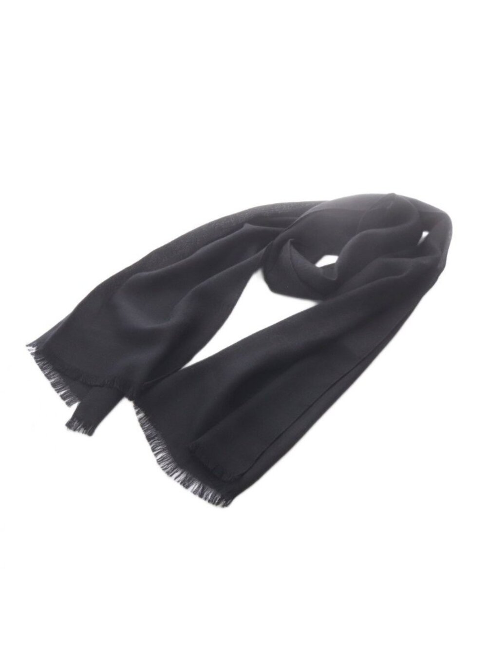 Gucci GG Shawl Fringe Silk Black Scarf